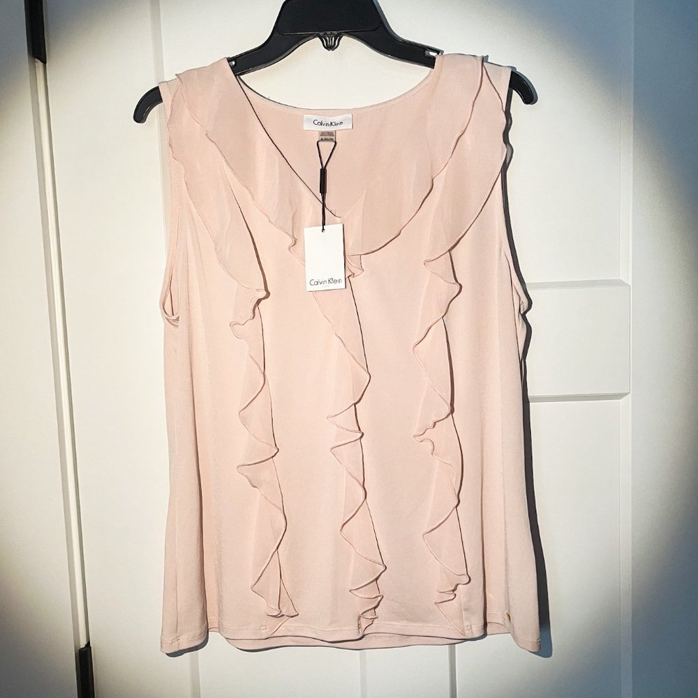 NWT Ruffled Cream Calvin Klein XL Tanktop New